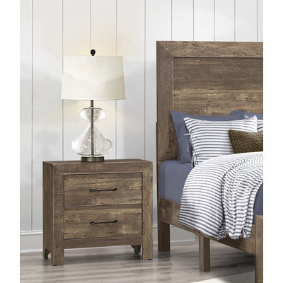 Simple Look Rustic Brown Finish 1Pc Nightstand Of Drawers Black Metal Hardware Bedroom Furniture