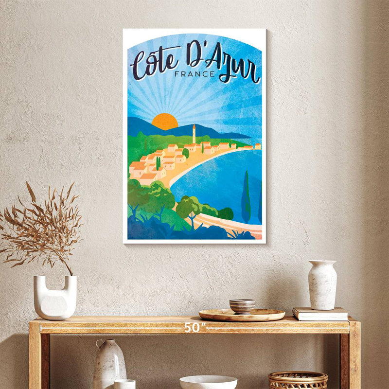 Affiche rétro Côte d'azur, H 36 po x l 24 po