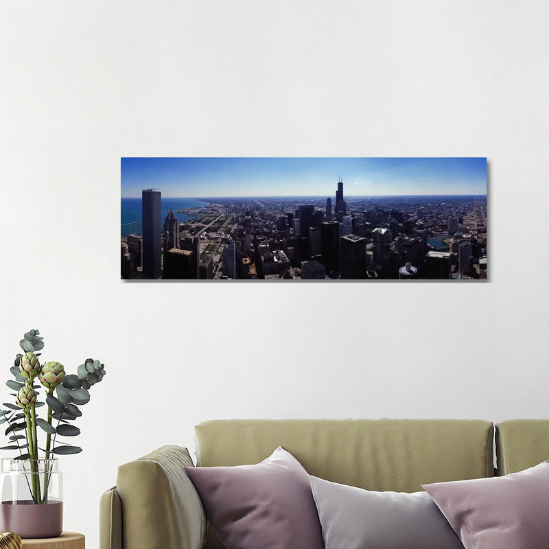 Aerial View Of A City, Chicago River, Chicago, Cook County, Illinois, USA - Wrapped Canvas Panoramic Print