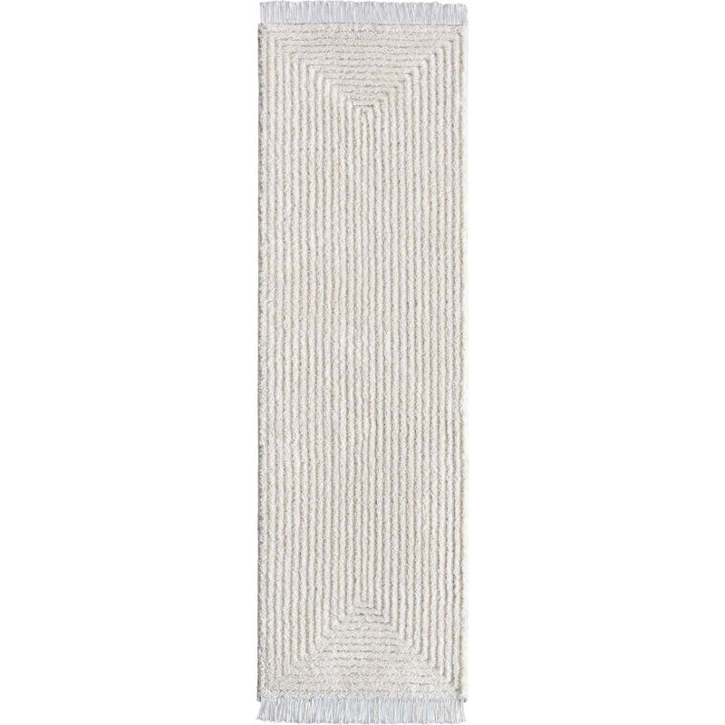 Monroe Solid & Striped Textured Ivory Ultra Soft High-Low Shag Rug,  Runner 2'3" x 7'3"