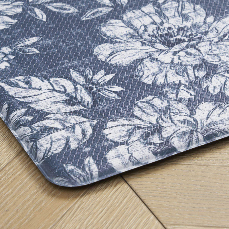 Tapis anti-fatigue 2 pièces Laura Ashley Iris, 17,5 po x 48 po / 17,5 po x 28 po, Marine
