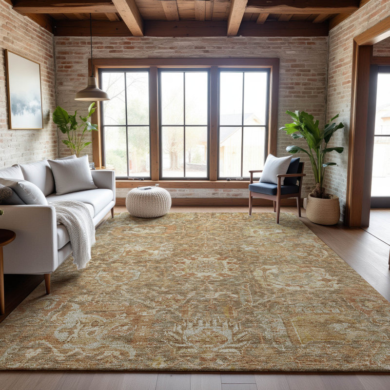 Premium Machine Washable Wayne AMF1101 Damask Rug, Rectangle 10' x 14'