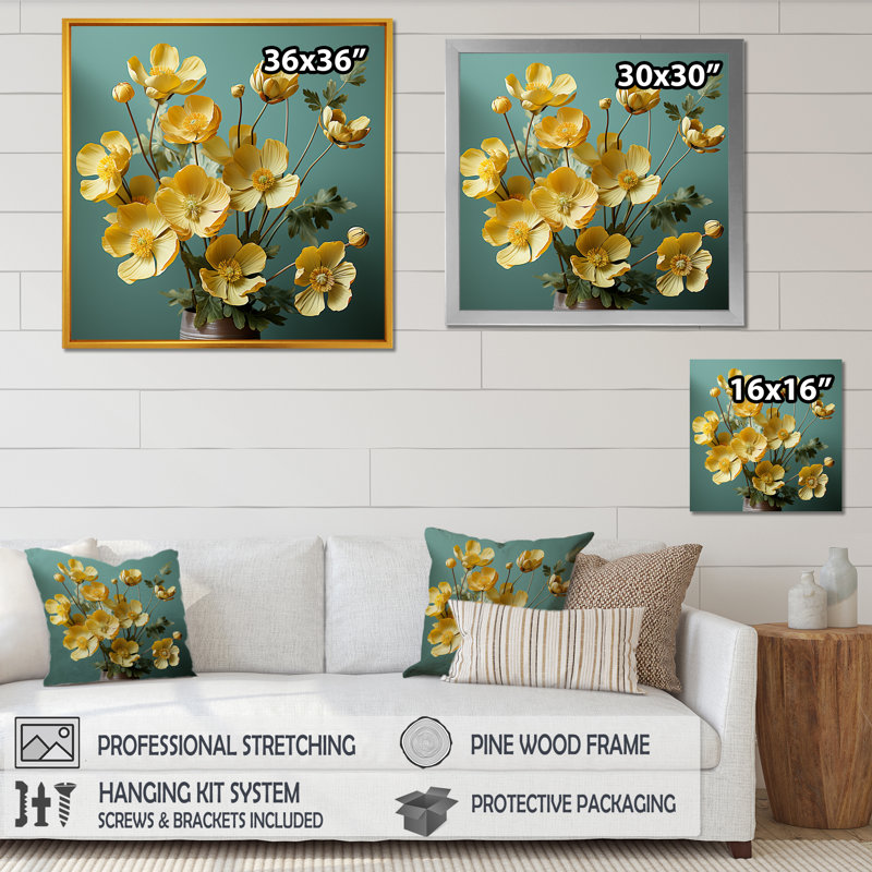 «Yellow Buttercups», impression réaliste sur toile, H 30 po x l 30 po x P 1 po, Toile tendue