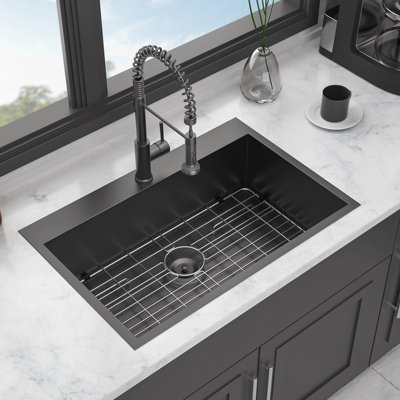 30 X 22 X 9 Inch Drop In Kitchen Sink - Topmount Gunmetal Black Stainless Steel 16 Gauge Singe Bowl Kitchen Sink Basin