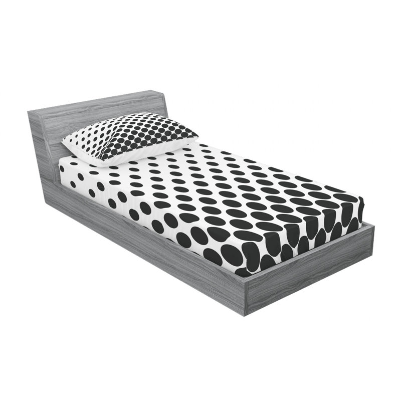 Microfiber Sheet Set, Twin Sheet Set + Fitted Sheet + 1 Pillowcase, Black/White Polka Dots