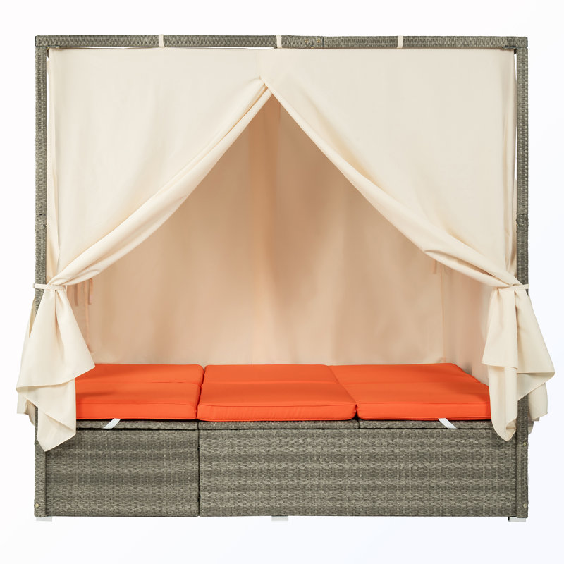 Chaise longue d'extérieur réglable avec auvent et coussin amovible, Orange