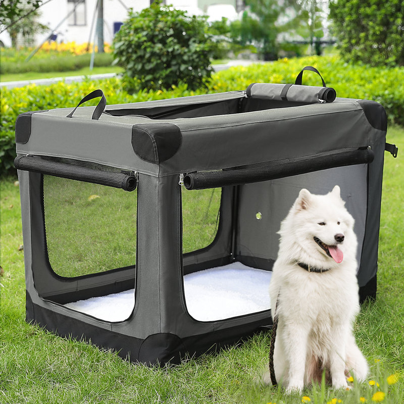 Cage pour chien pliable à 4 portes pour animaux de compagnie petits / moyens - capacité de 35 lb, Gris