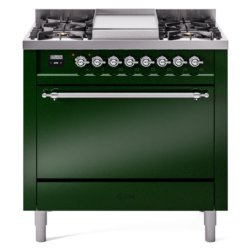 Cuisinière mixte 36 po ILVE Nostalgie II, Gaz naturel, Vert émeraude / chrome