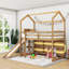 Twin Wood House Loft Bed With Slide, Storage Shelves And Light-2090555118