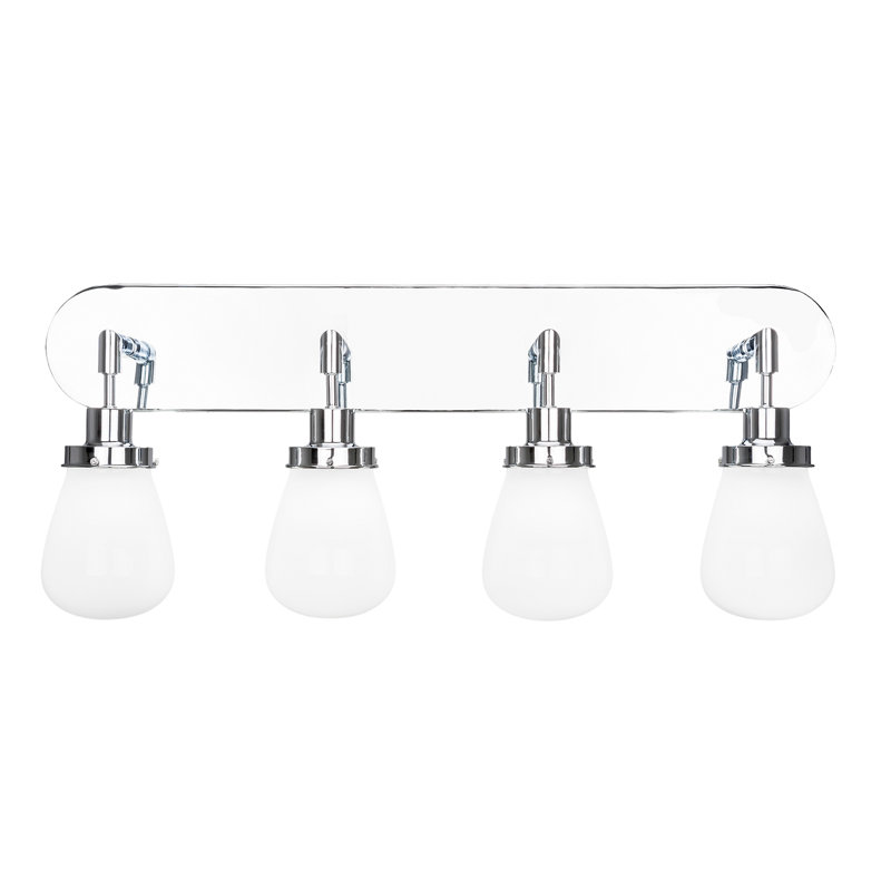 Elwell 4 Light Bath Bar Shown With 5" Glass, Chrome, White
