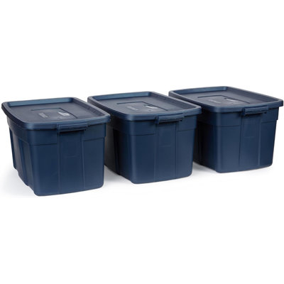 Rubbermaid Roughneck 31 Gal Storage Bins with Lids, 3-Pack, Dark Indigo Metallic