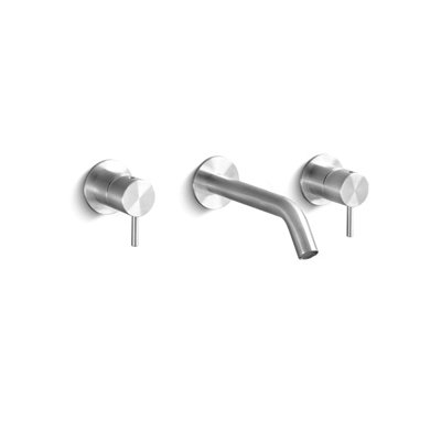 Acquaco Linki Deco Wall Mount Three-Hole Two Handle Bathroom Lavatory Faucet with 6-7/8'' Spout Reach
