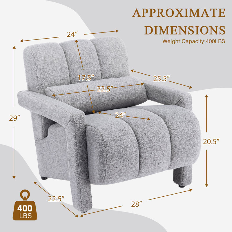 Jakeim 28‘’ Upholstered Accent Chair with Arm, Light Gray