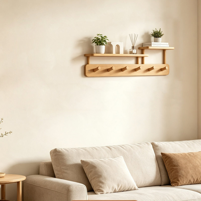 Portemanteau mural avec tablette, Naturel
