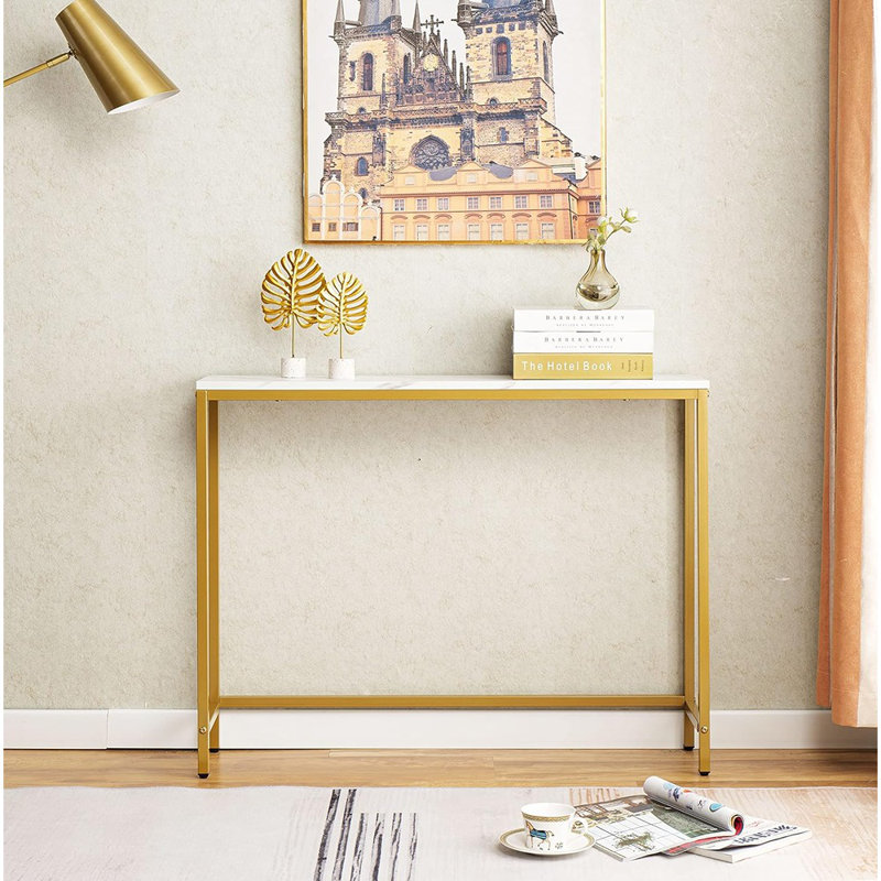 Console pour le vestibule, canapé en panneau de fibres à densité moyenne avec cadre doré (monocouche, marbre blanc)