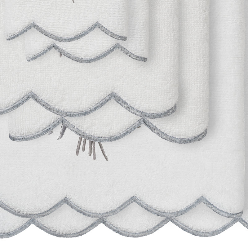  Ensemble de serviettes 100% coton festonné 100% coton WHITNEY, Blanc / Gris, Ensemble 6 serviettes de bain