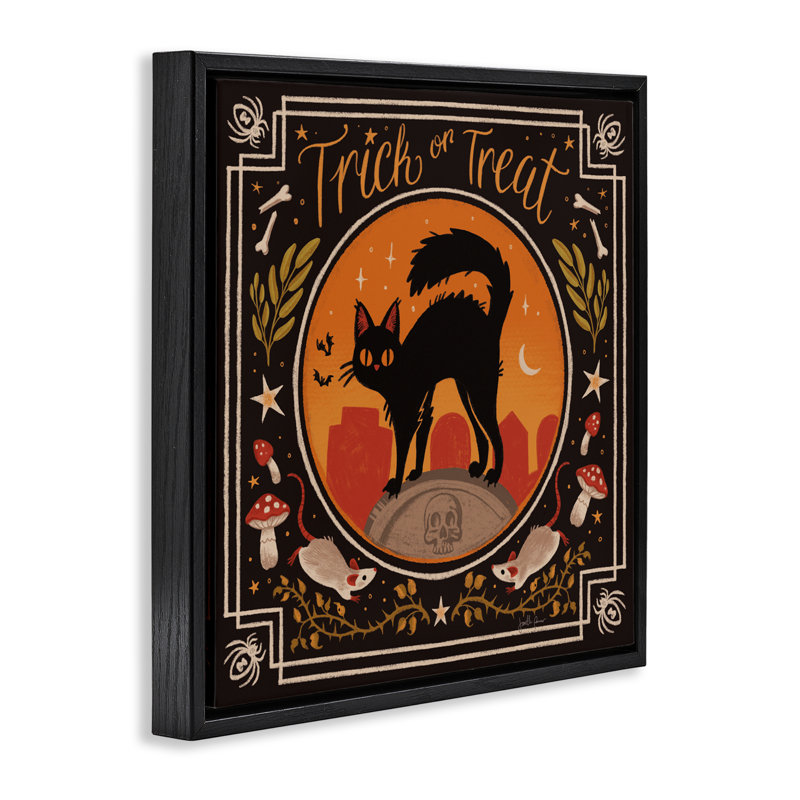 Cadre flottant Trick Or Traite Cat & Rats, design par Janelle Penner, Cadre flottant noir de jais, H 18 po x l 18 po