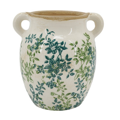 7.5X6.3X7.7" Floral Twin-Handle Vase