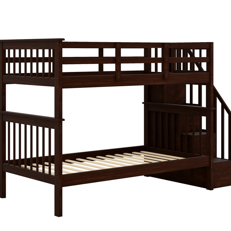 Lit superposé avec escalier Twintwin avec rangement polyvalent et rail protégé pour le rangement du dortoir, ce qui améliore l'utilisation de l'espace de la chambre à coucher