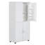 Large armoire de plancher pour salle de bain avec 4 portes et tablettes réglables, blanc