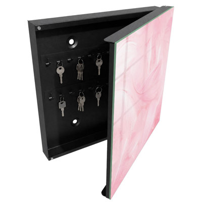 Key cabinet, Opens to the right, 30x30x5, White, Ethereal pink feather motif, 