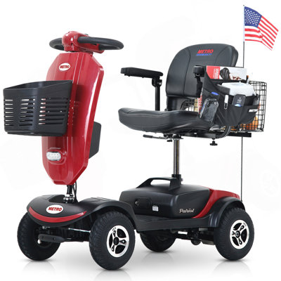 Outdoor Compact Mobility Scooter With Windshield ,300W Motor, Travel - Long Range Power Extended Battery With Cup Holders , Storage Bag, Rear Basket & USB Charger Port,RED