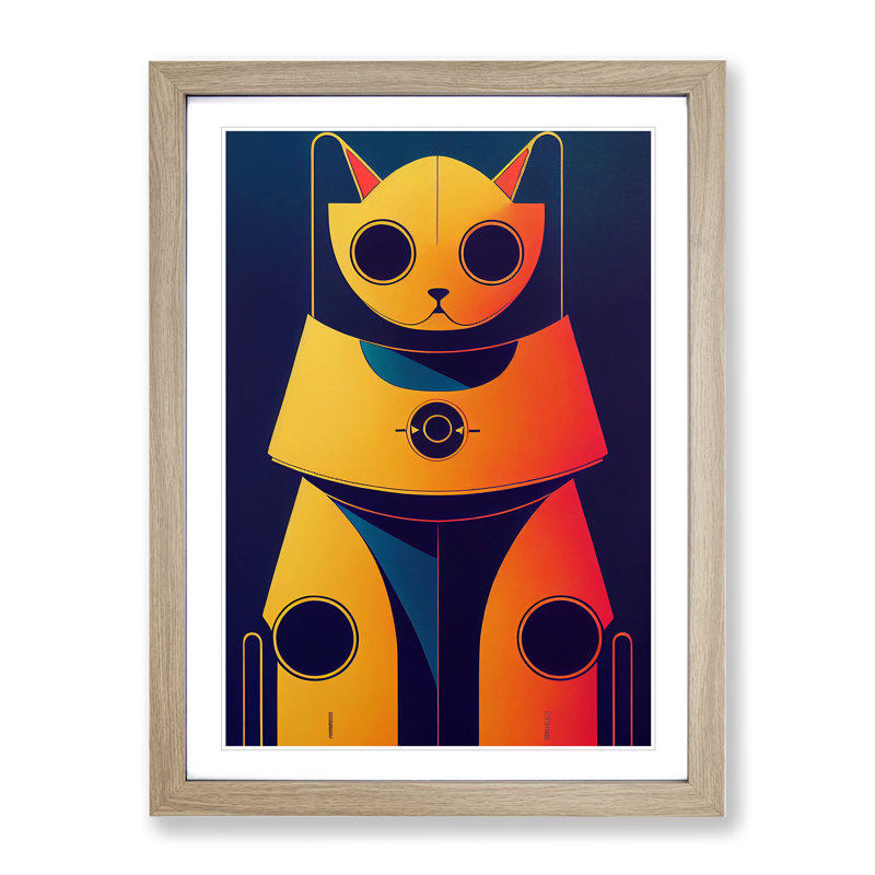 Robo Cat - Single Picture Frame Print, 46cm H x 34cm W x 2cm D, Oak Framed