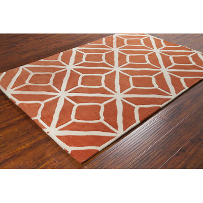 Borset Authentic Hand-Tufted Handmade Orange & Cream Modern Geometric Wool Area Rug