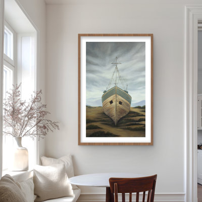 Bateau - Reproduction matte encadrée de bureau de paysages pour la décoration intérieure