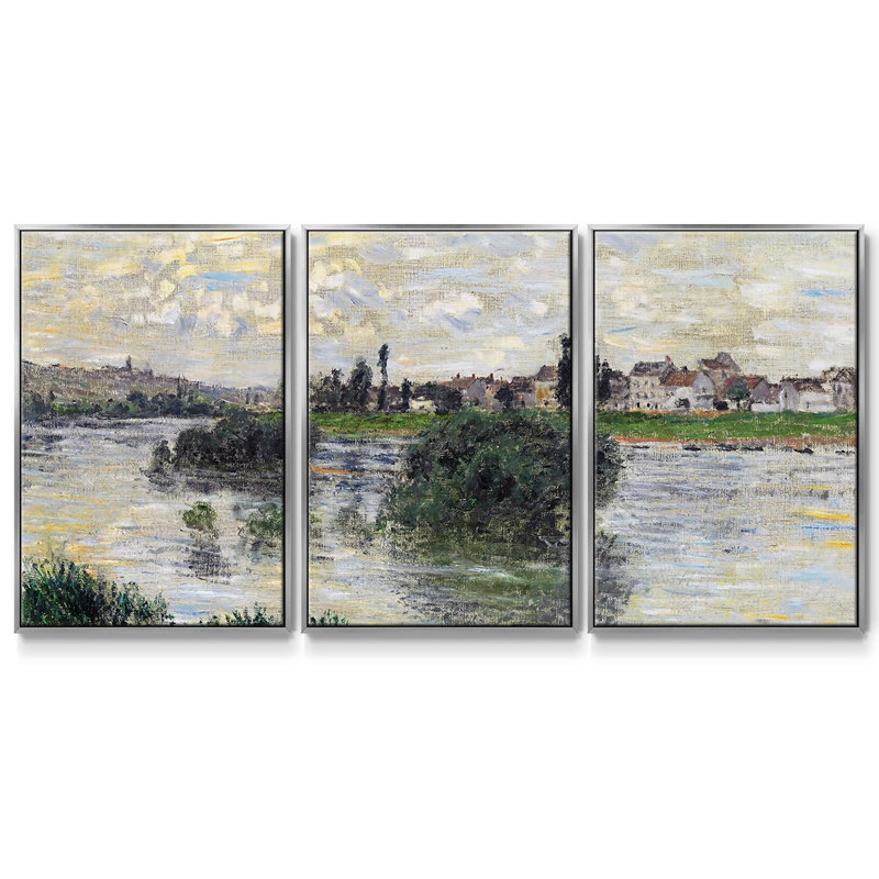 La seine à Lavacourt, 1879 3 pièces, Argent, H 24 po x l 48 po x P 2 po