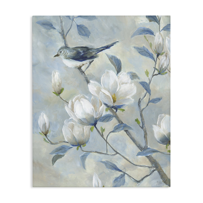 Blue Bird in Magnolia Tree Canvas, design by Nan, 30" H x 24" W