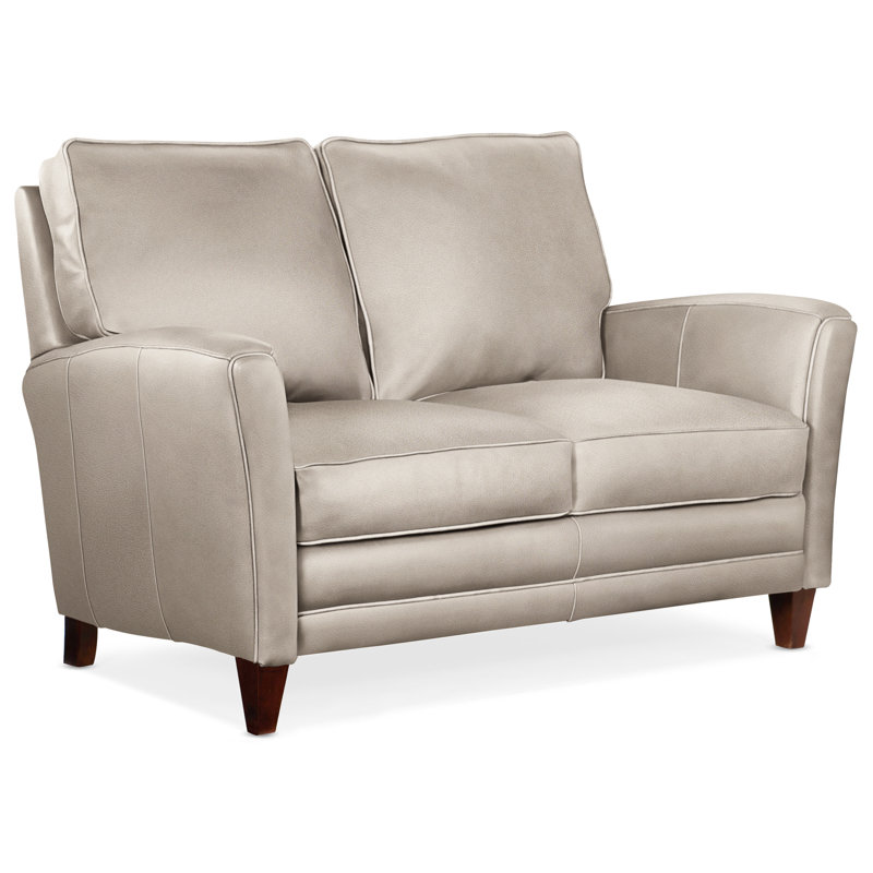 Zion Loveseat, Mahogany, Aline Light Gray Stonewash Genuine Leather