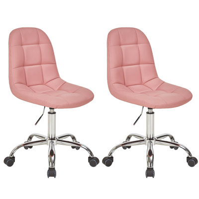 Ensemble de 2 chaises de bureau modernes sans accoudoirs avec roulettes, chaise de bureau pivotante à dossier moyen et hauteur réglable
