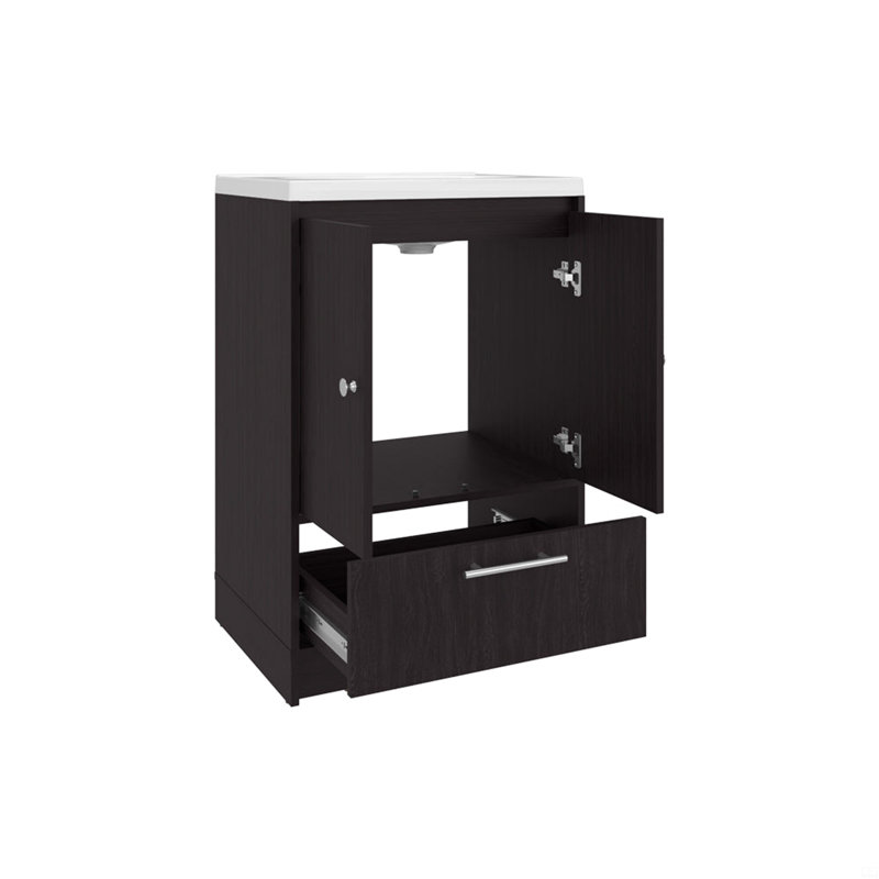 Meuble-lavabo autoportant à 2 portes avec lavabo et tiroir inférieur, Noir
