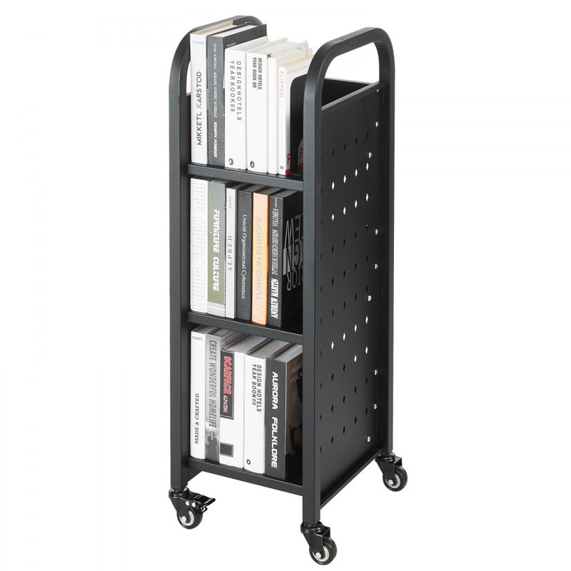 Chariot à livres à 3 niveaux, Noir, H 36,8 po x l 12,6 po x P 13,8 po