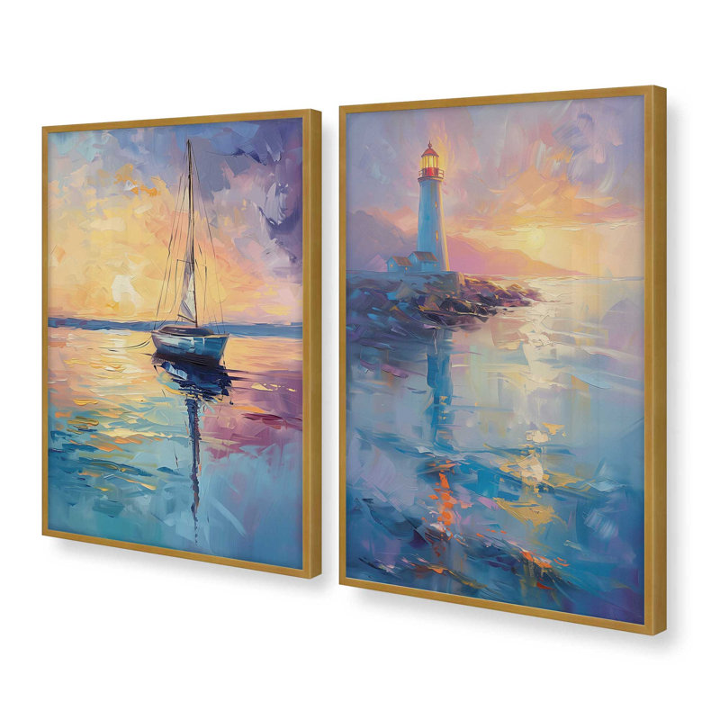 «Sunset Sail» par Golden Glow Interiors 2 - Pièces sur papier, Or poli, H 25,25 po x l 19,25 po