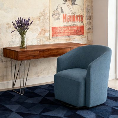 Modern Blue Swivel Barrel Chair