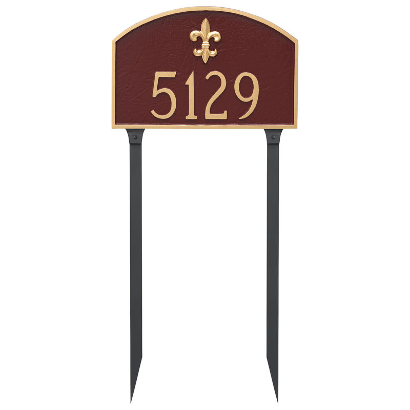 Enseigne d’adresse pour pelouse sur 2 lignes Fleur de Lis, Taupe / Blanc