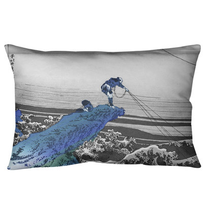 Katsushika Hokusai Leather/Suede Reversible Throw Pillow