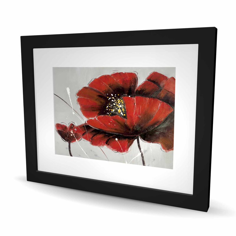 Imprimé de fleurs de coquelicot rouge - décoration botanique encadrée mat, H 20 po x l 16 po