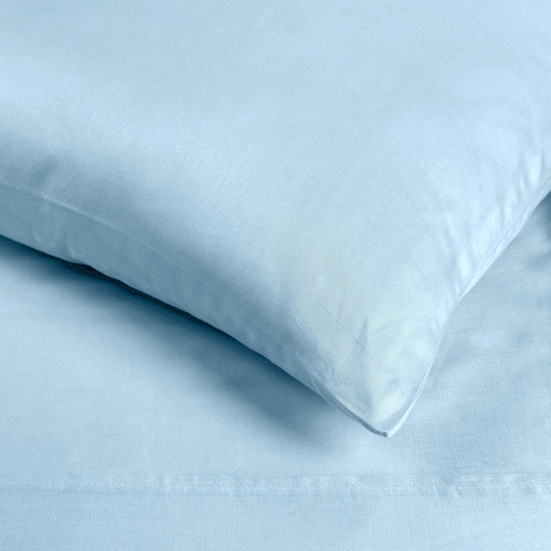 Taie d'oreiller en satin de coton égyptien certifié Luxury Luxury, Très grand lit, Bleu clair
