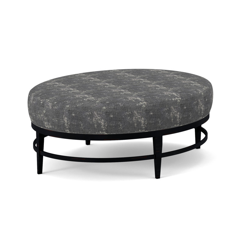 Elliptic Oval Ottoman, White Caps Fog Viscose, Vintage Ebony