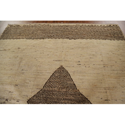 One-of-a-Kind Hand-Knotted New Age 9'4'' x 11'9'' Wool Area Rug in Beige/Black