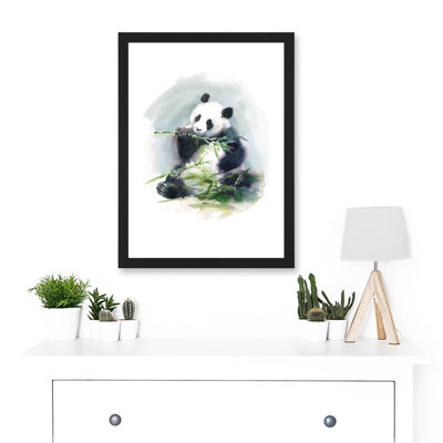 Panda Eating Bamboo Watercolour - Single Picture Frame Print