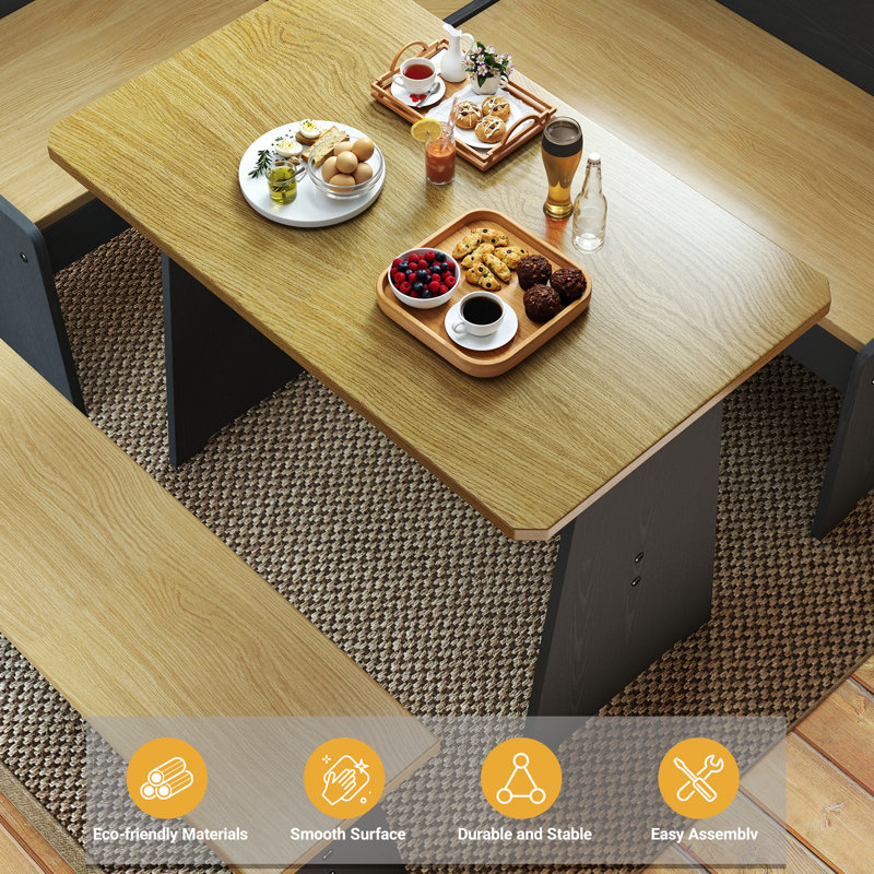 Modern 3-Piece Solid Wood Corner Breakfast Nook Set – Reversible L-Shape, Space-Saving 3-5 Seat Dining Furniture For Family Home Kitchen