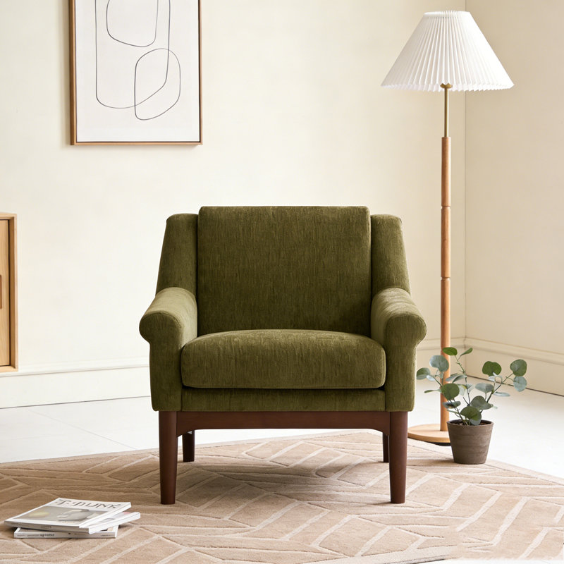 Modern Accent Chair with Flared Arms, Green