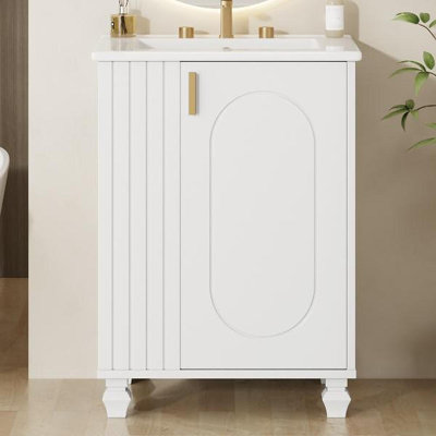 24" Bathroom Vanity With Sink, Bathroom Cabinet With Door Shelf, Side Open Storage, Solid Wood Frame,Soft Closing Door, White