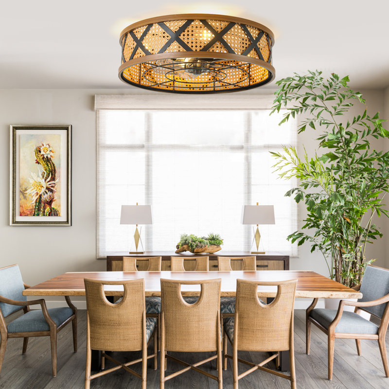 Ventilateur de plafond encastré de style ferme de 23 pouces avec lumière et télécommande, moteur à courant continu réversible, ventilateur à tambour sans pales