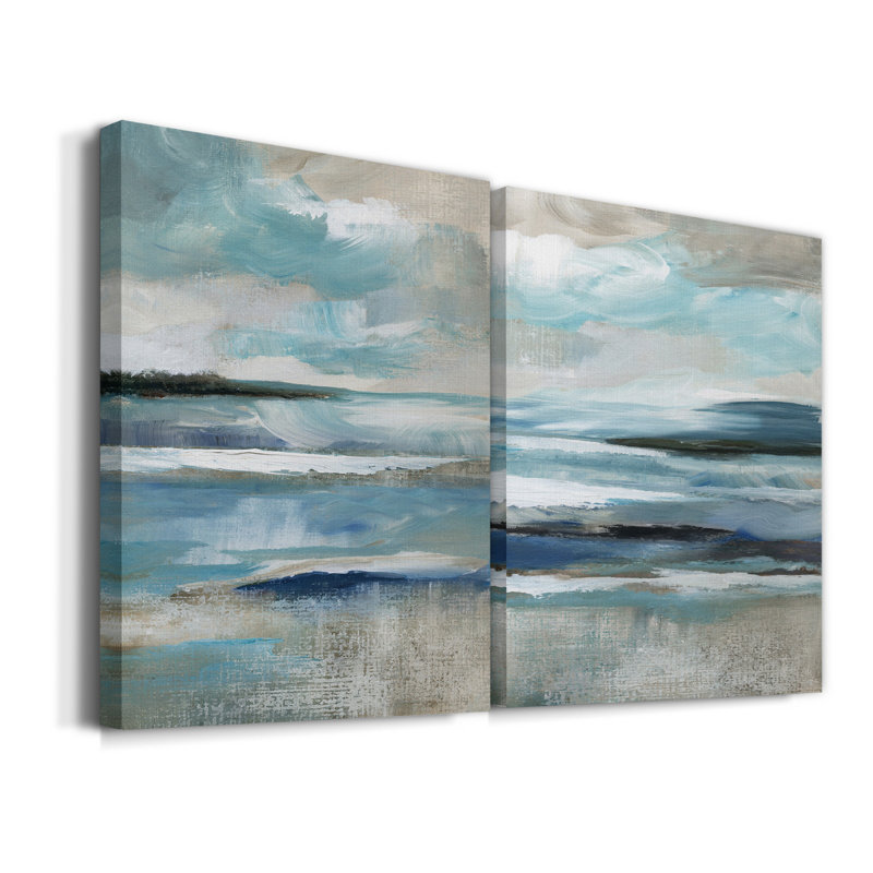 «Distant Drama I», ensemble de 2 peintures sur toiles, H 27 po x l 36 po x P 1 po, Toile tendue, Sans cadre