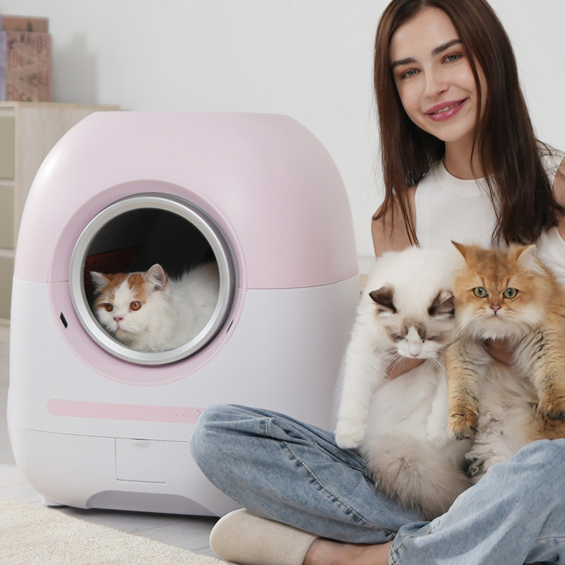 Bac à litière à nettoyage automatique pour chats multiples, Gris / noir